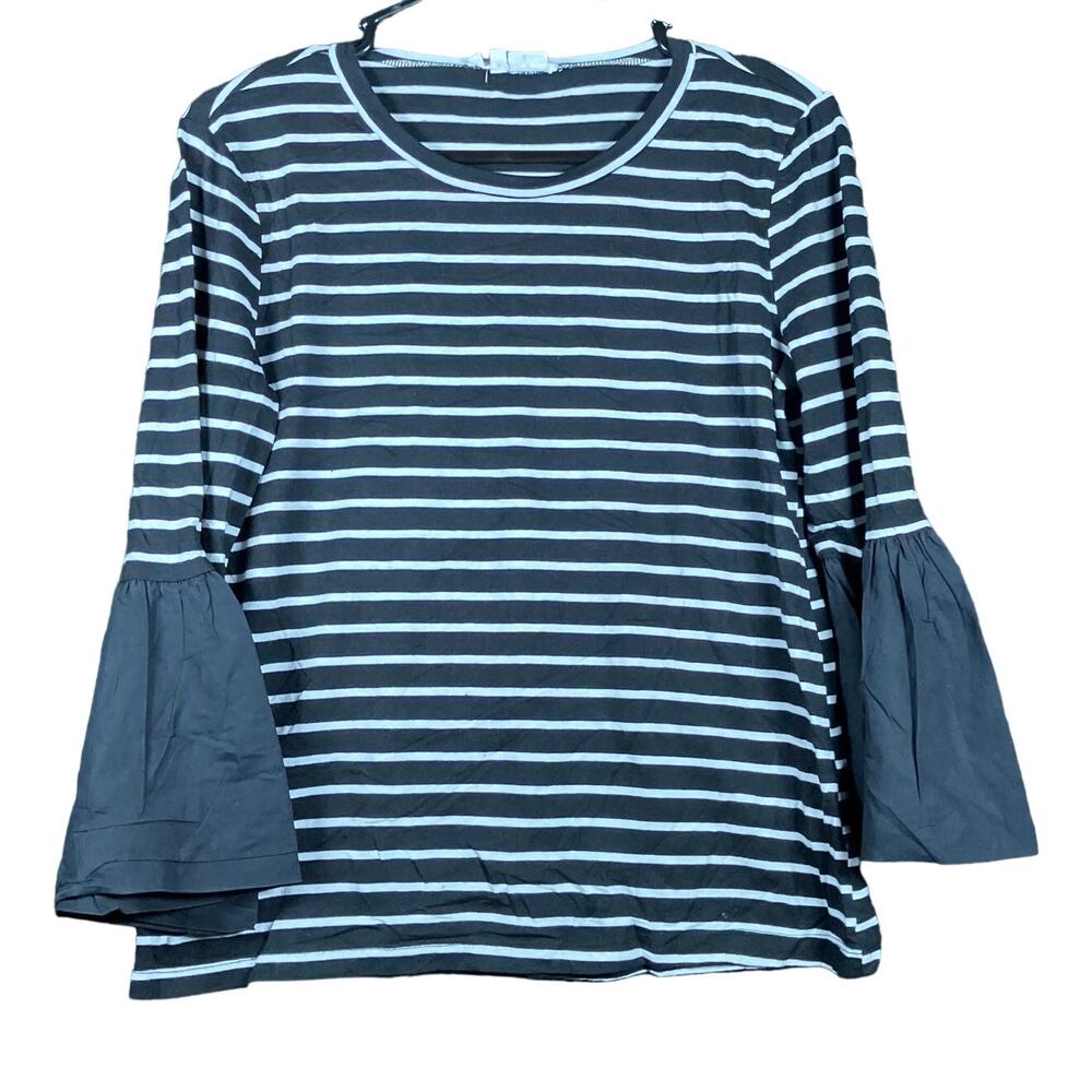 Anthropologie Womens Shirt Black White Round Neck Adele Bell Knit Small